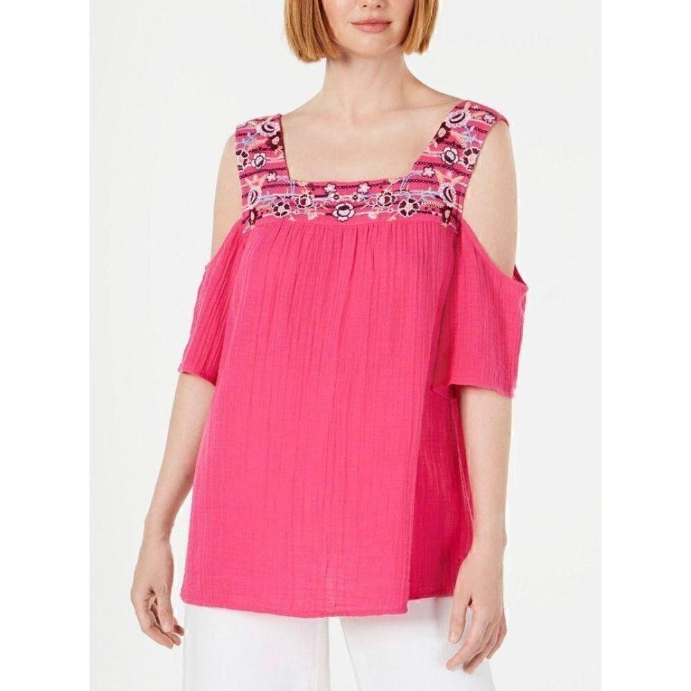 Style & Co Blouse Top Medium Pink Cold-Shoulder‎ - Picture 5 of 7